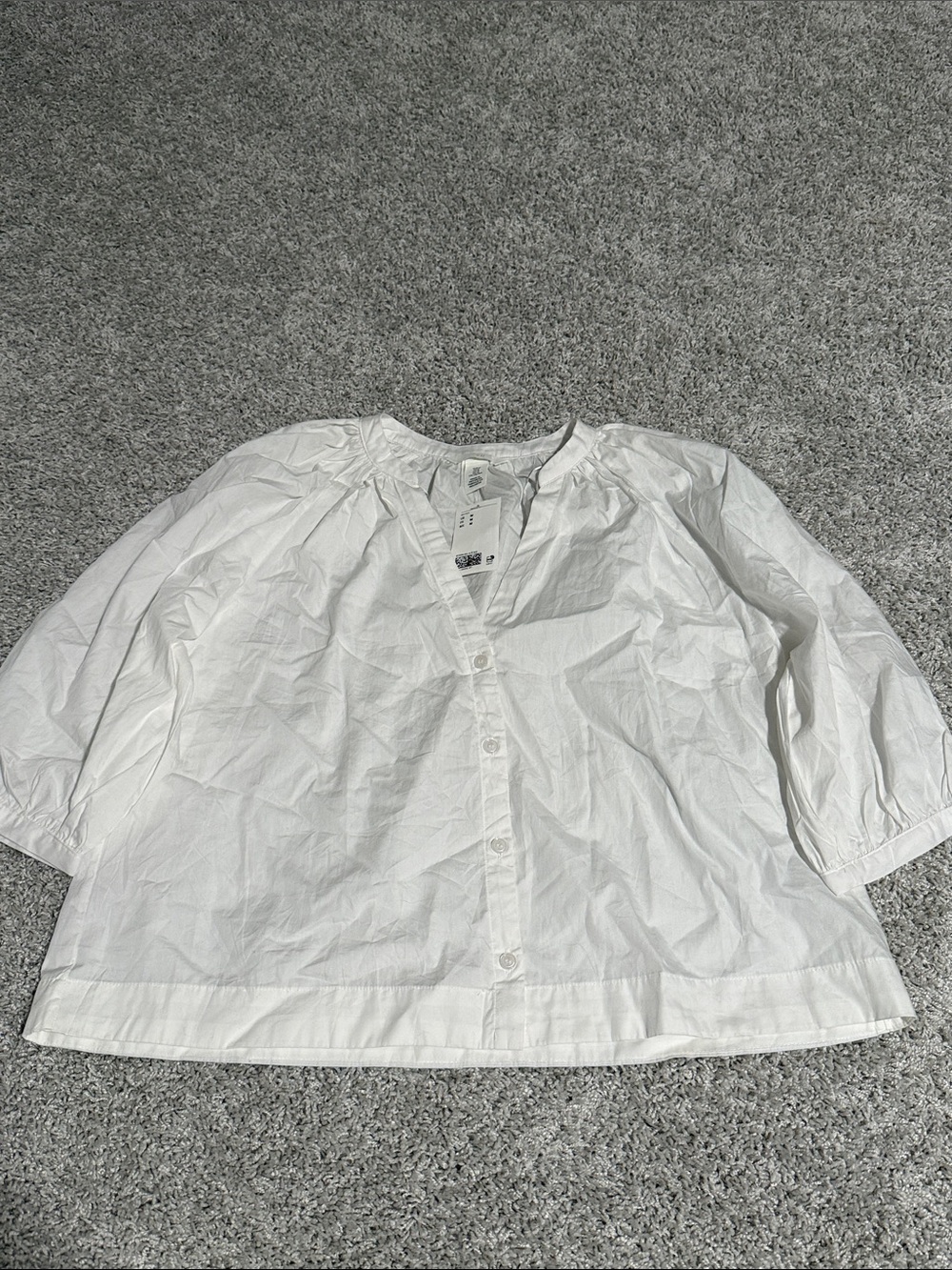 H&M White V-Neck Button-Front Cotton Top